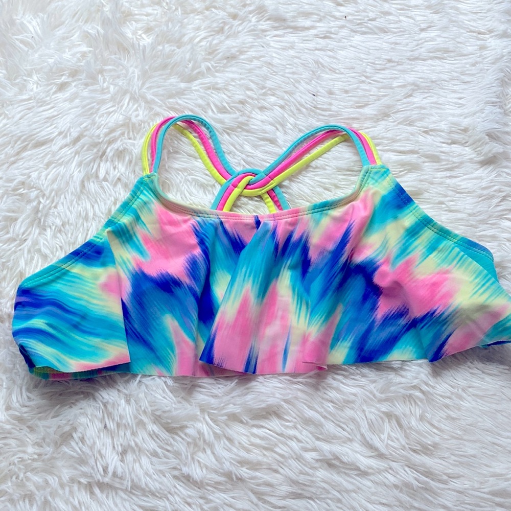 Wonder Nation Blue Pink Tye Dye Ruffle Bikini Swim Top Size 14-16 XL